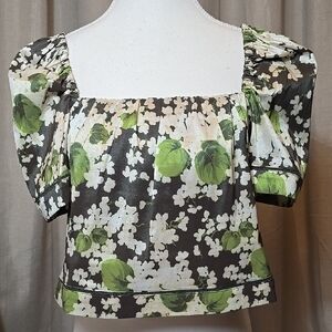 Tuckernuck Floral Puff Sleeve Top - Green and White